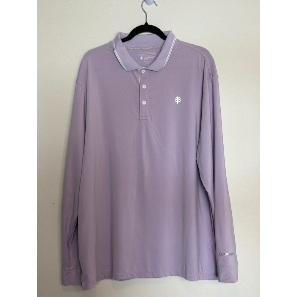 Coolibar Men's Purple Erodym Long Sleeve Golf Polo UPF 50+ Sz XL